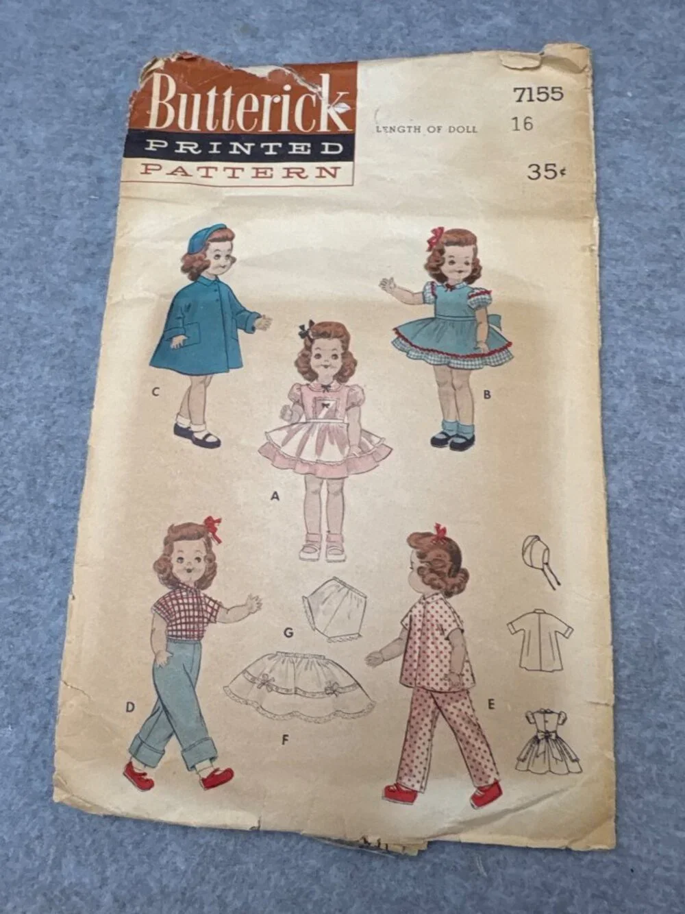 Butterick 7155 Doll Sewing Pattern Wardrobe for Size 16